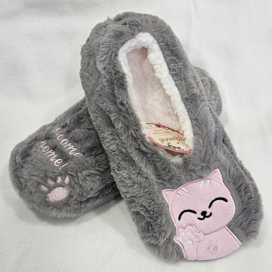 Zapatillas Antideslizantes con diseño de gatito en tono gris y rosa