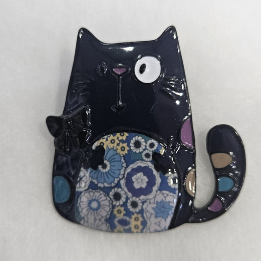 Broche de gatito esmaltado en tono morado