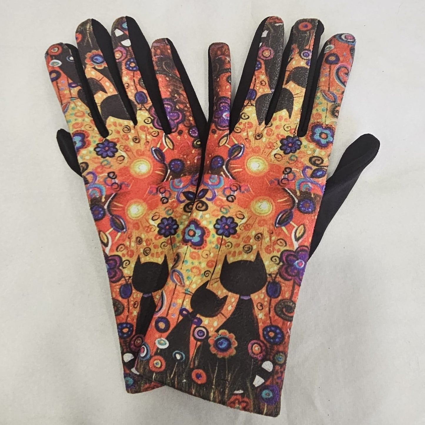 Guantes táctiles estampado colororido con gatitos y flores