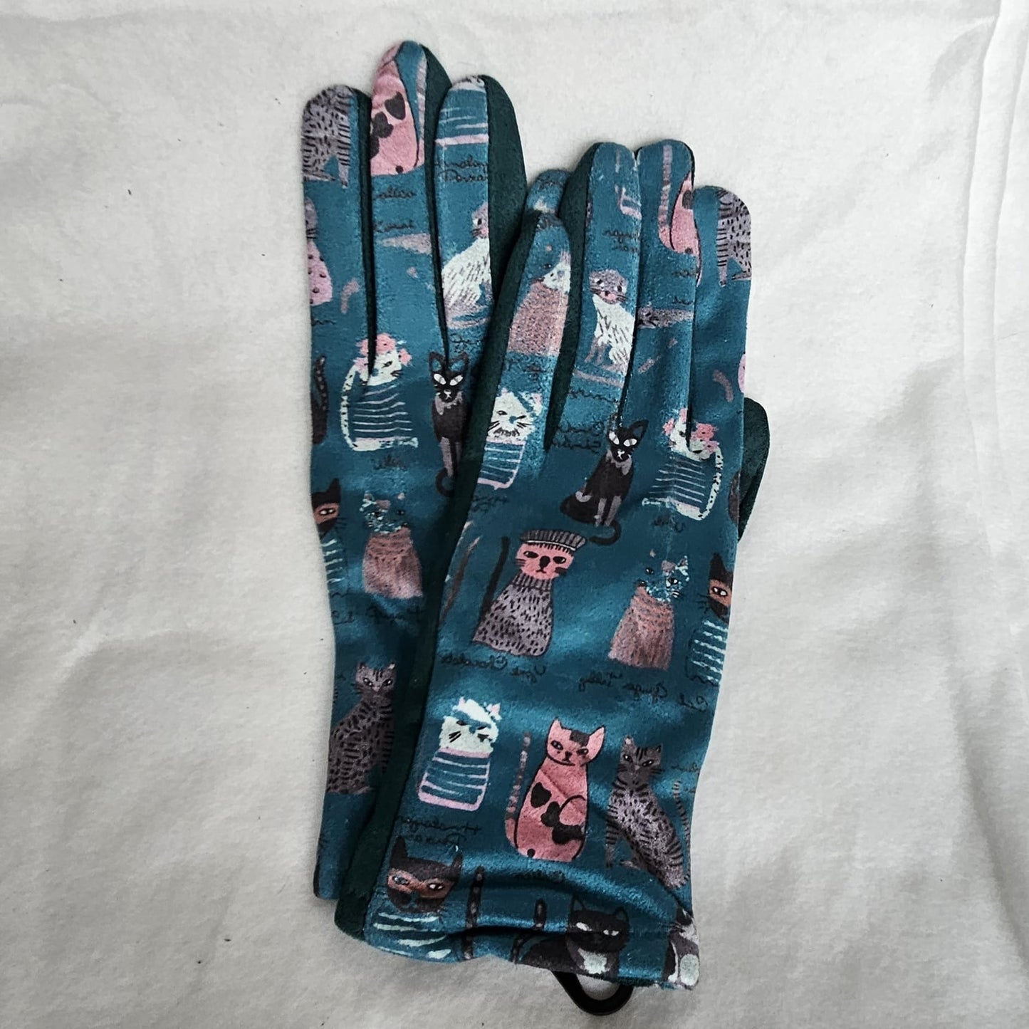 Guantes táctiles estampado colorido de gatitos fondo azul piscina