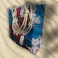 Bolsa grande para playa con gatitos en tono azul y el asa de cuerda