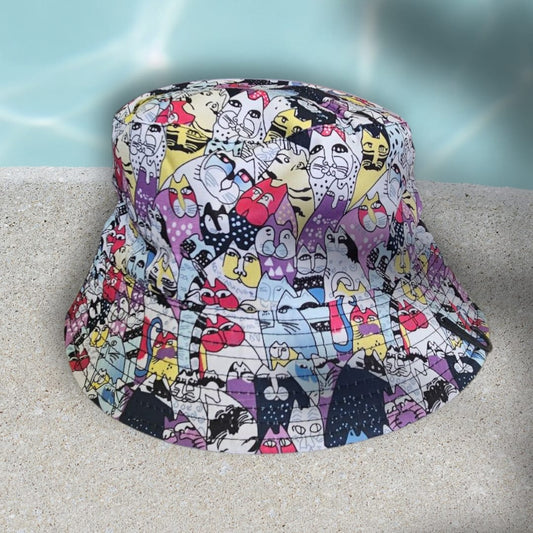 Gorro de pescador estampado de gatitos