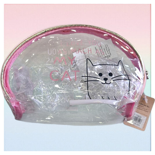 Neceser de PVC con gatito y frase "I LOVE YOU AS MACH AS MY CAT"