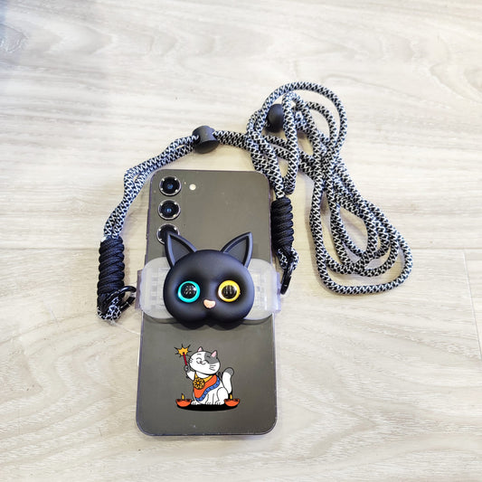 Clip anti-pérdida de teléfono con diseño de cabeza de gatito negro