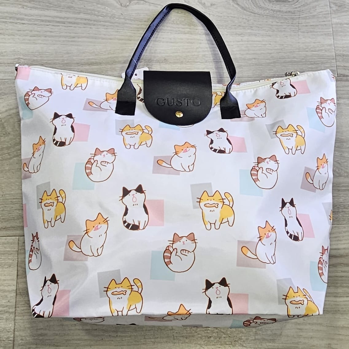 Bolsa Tote Blanco con Gatos – Plegable