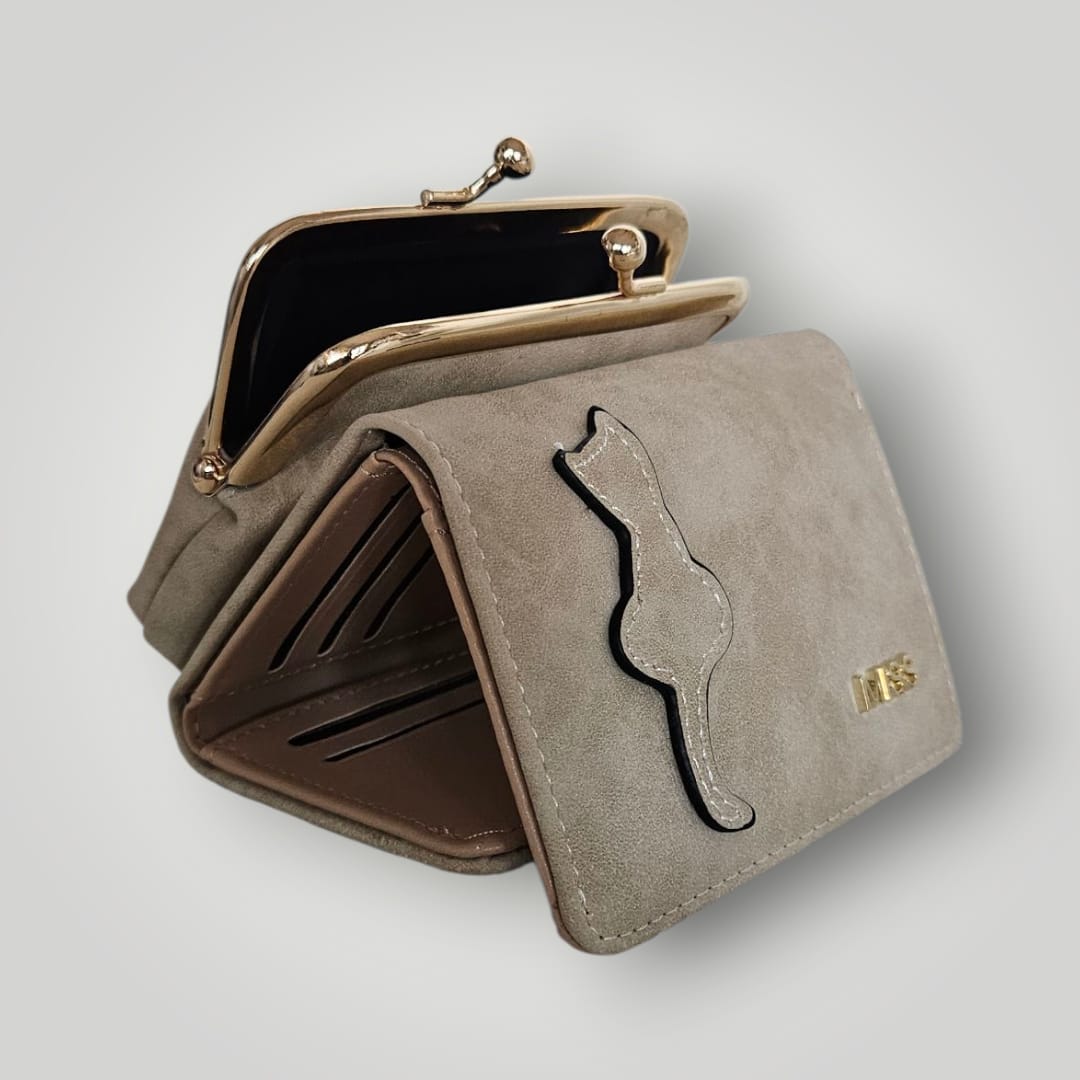 Monedero-billetero silueta de gato color beige