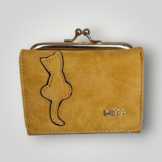 Monedero-billetero silueta de gato color camel