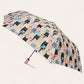Paraguas plegable antiviento – Estampado de gatos multicolor, mango rosa.