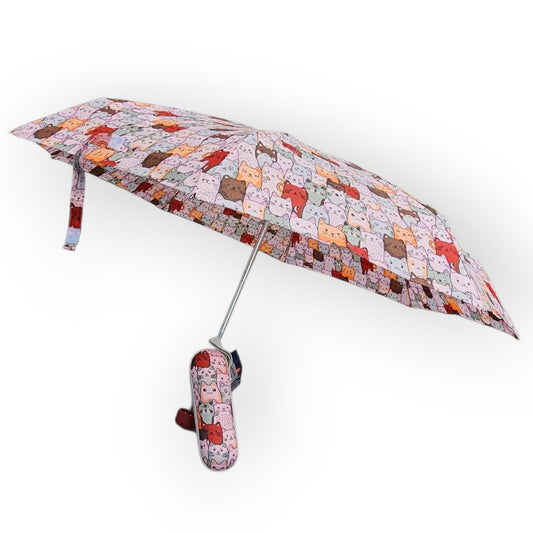 Paraguas plegable con funda rígida antiviento – mango granate.