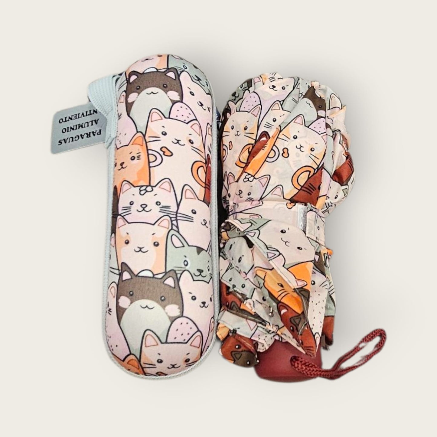 Paraguas plegable con funda rígida antiviento – mango granate.