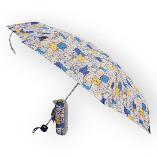 Paraguas plegable con funda rígida antiviento – mango azulón.