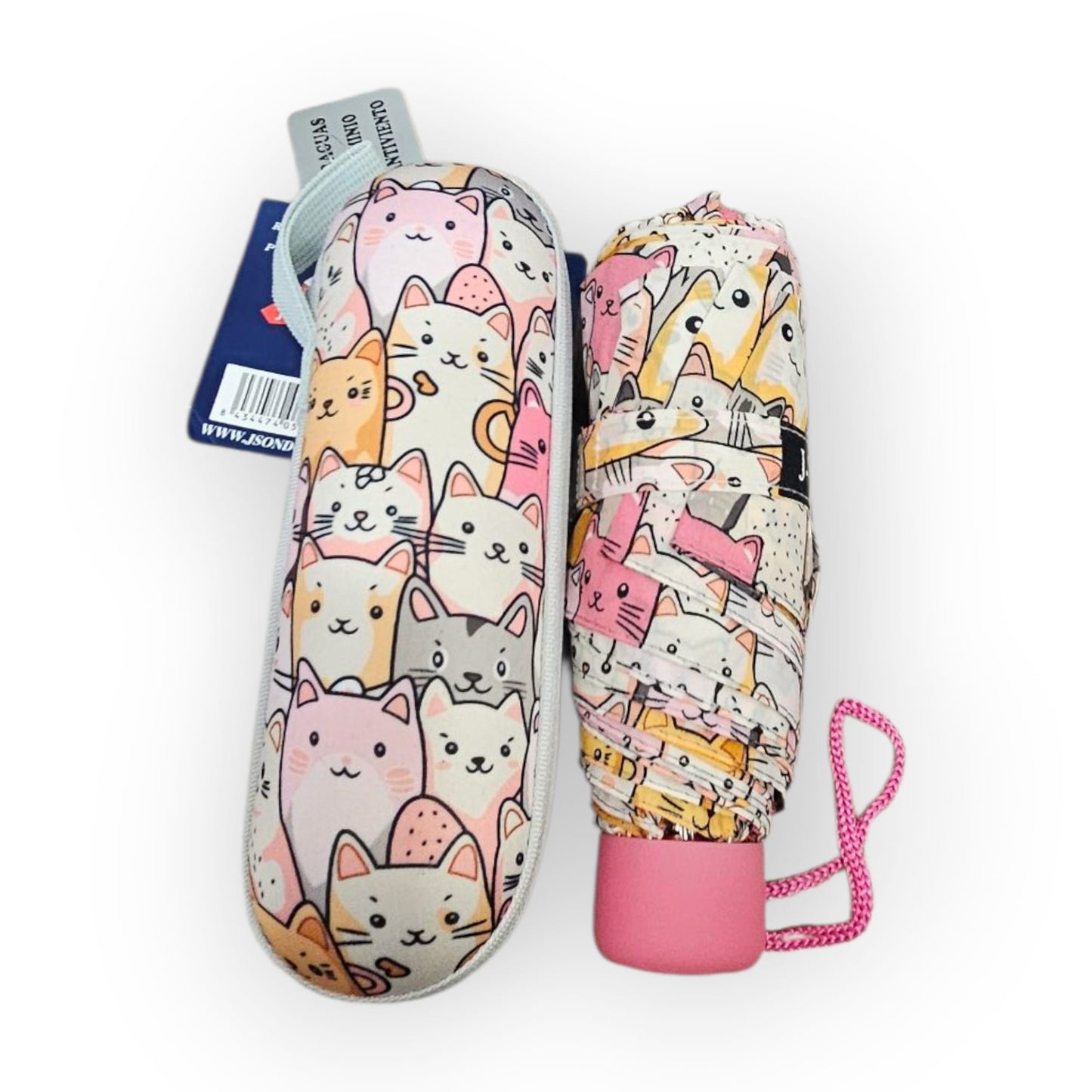 Paraguas plegable con funda rígida antiviento – mango fucsia.