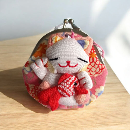 Monedero Maneki-neko Blanco – Pez Rojo (Abundancia & Buena Fortuna)
