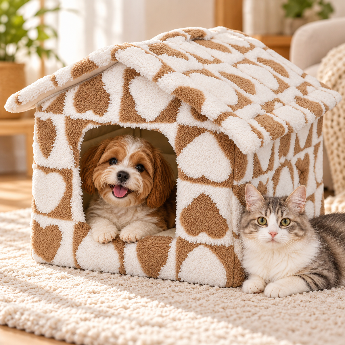 Casita acolchada para perro y gato Corazón – L