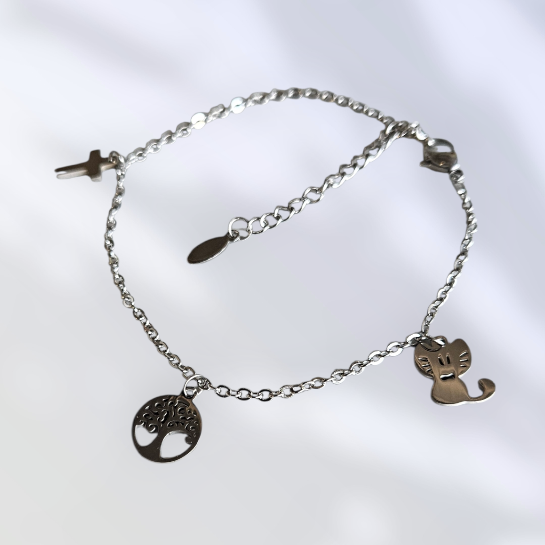 Pulsera Gatuna con Charms – Acero Inoxidable