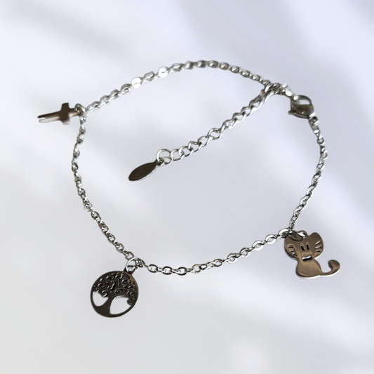 Pulsera Gatuna con Charms – Acero Inoxidable