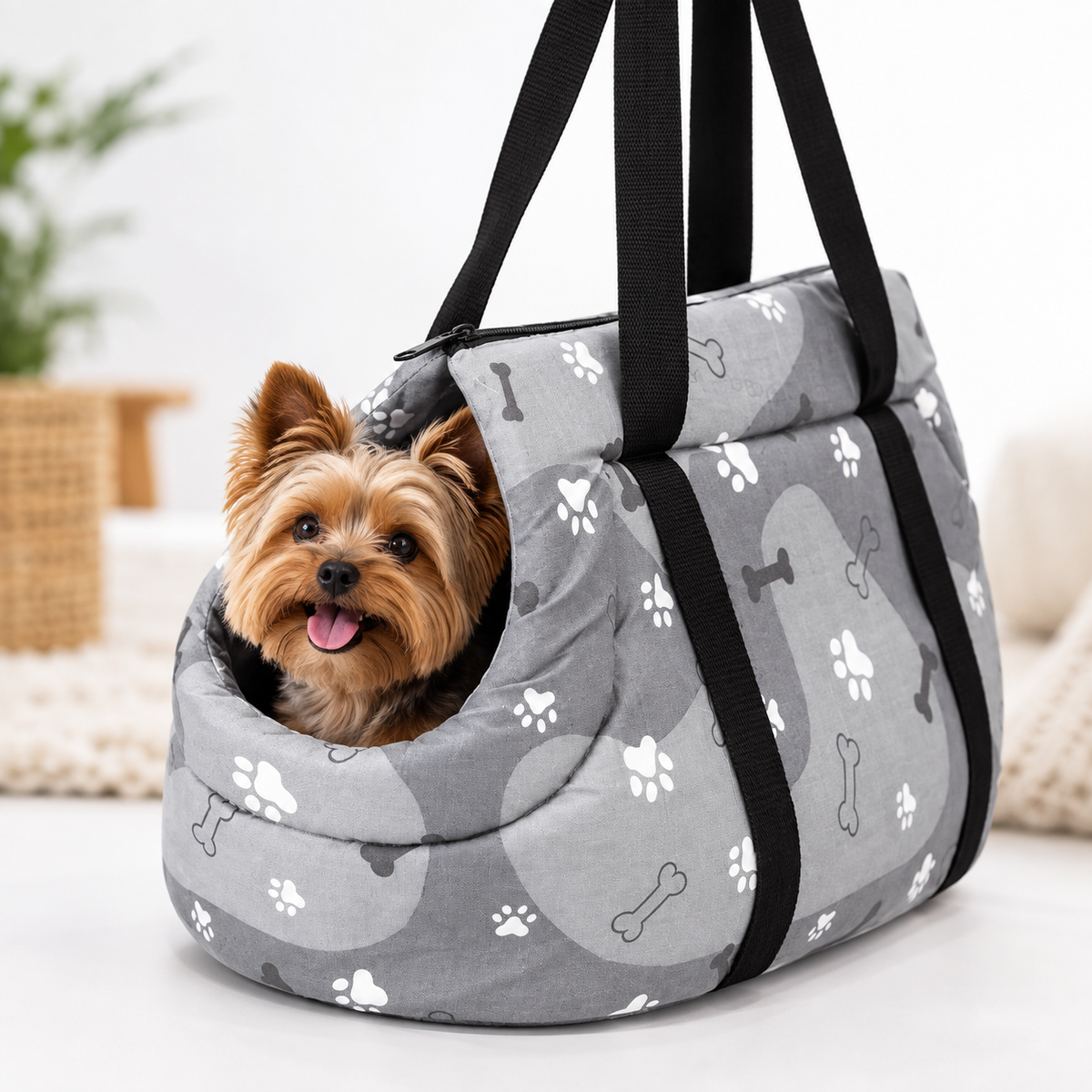 Bolso transportín estampado para mascotas – Gris