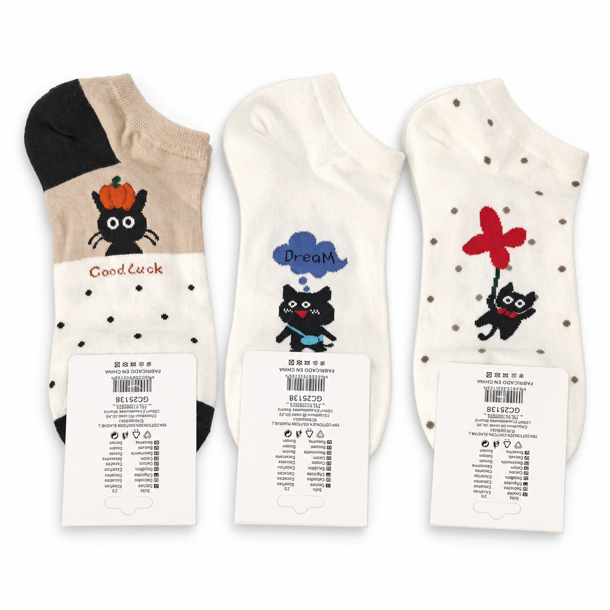 Pack de 3 pares de calcetines tobilleros de gatos- Talla 35–40