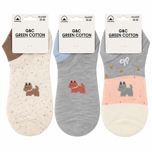 Pack de 3 pares de calcetines tobilleros de perros- Talla 35–40
