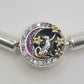 Pulsera de plata de ley  tipo pandora con cierre en forma de luna con circonitas blancas y malvas y gatito cogiendo estrellas