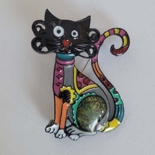 Broche de gatito con bigotes, esmaltado en tono negro