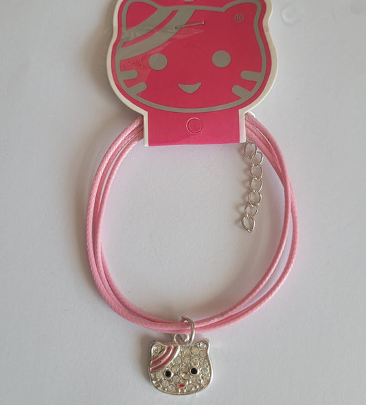 Pulsera ideal para niñ@ de hilo en rosa con colgante de gatito