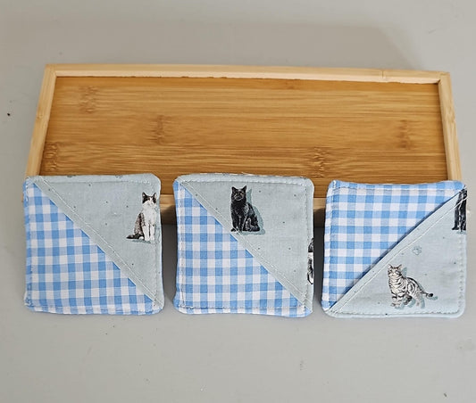 Marcapáginas de tela con estampado de gatitos cuadritos azules (envío estampado aleatorio)