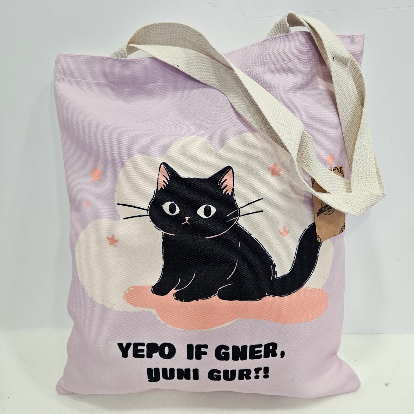 Bolsa tote bag de tela estampado gatito con frase "YEPO IN GNER, YUNI GUR!!"
