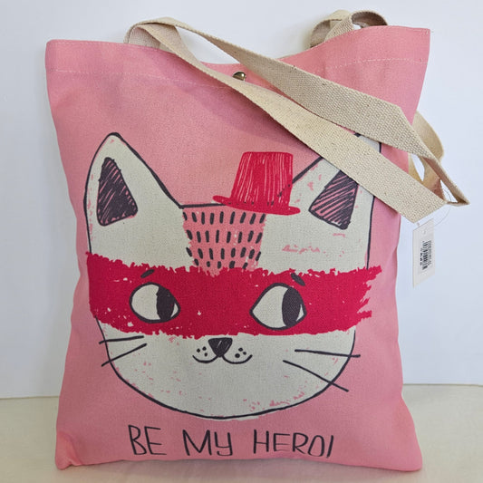 Bolsa tote bag de tela estampado gatito con frase "Be my hero!"