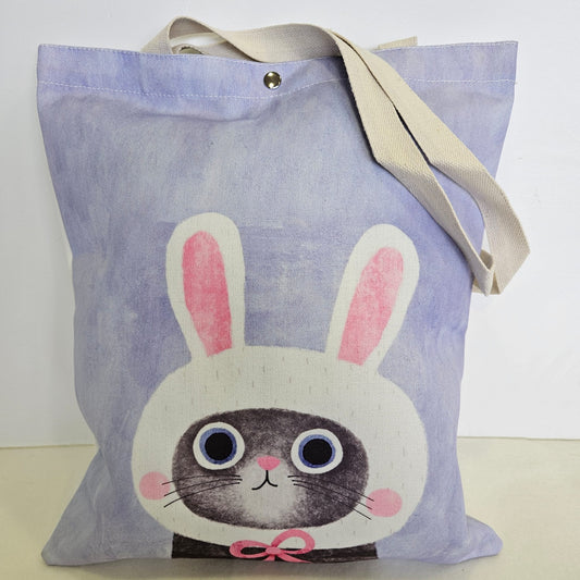 Bolsa tote bag de tela estampado gatito color lila