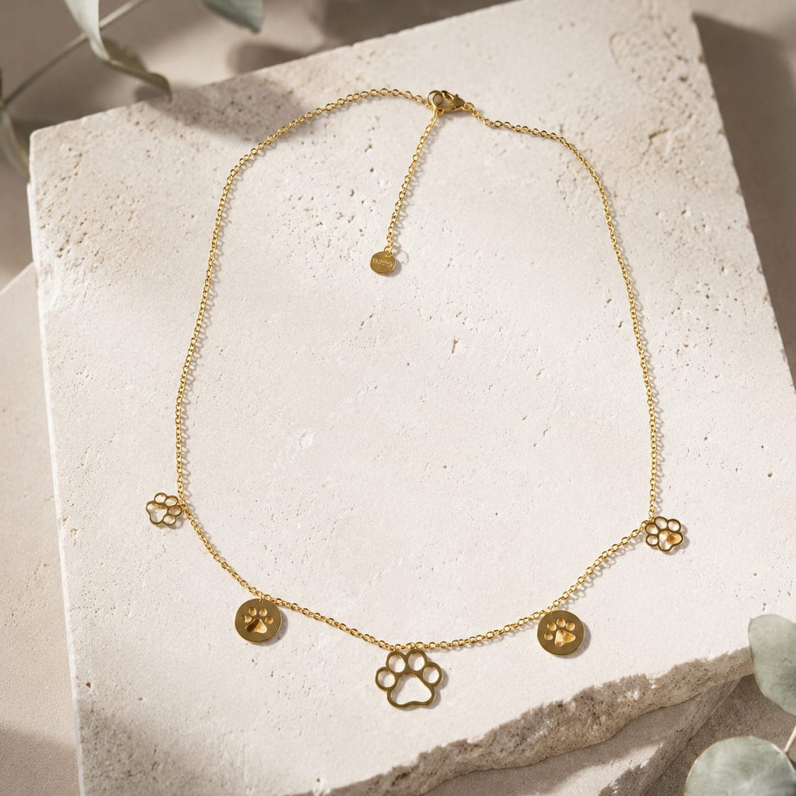 Collar Acero Inoxidable Huellitas Doradas