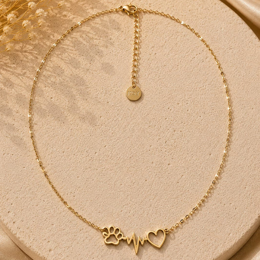 Collar Acero Inoxidable Huella y Latido Dorado
