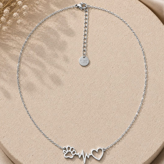 Collar de Acero Inoxidable Latido de Corazón Plateado