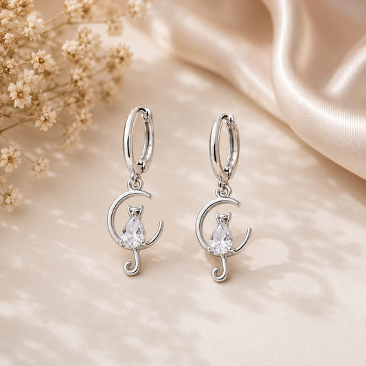 Pendientes Luna Gatuna Plateados
