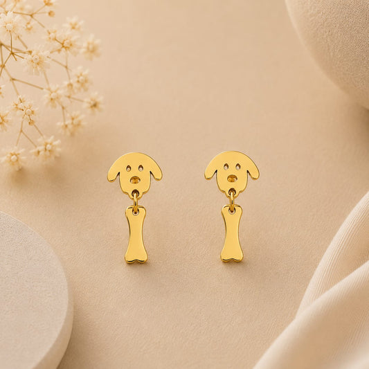 Pendientes Acero Inoxidabel Perrito y Hueso Dorado