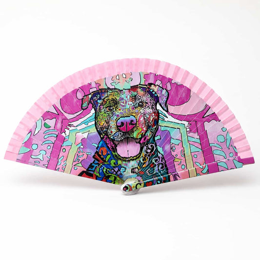 Abanico rosa con perro pop art multicolor