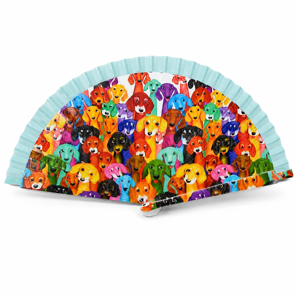 Abanico turquesa con perros de colores