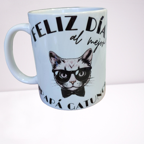 Pack taza más llavero "Feliz día al mejor papá gatuno"