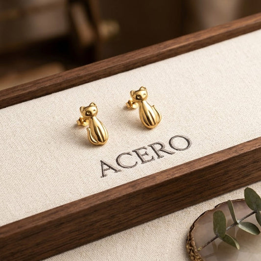 Pendientes de gato en acero inoxidable 2– Dorado