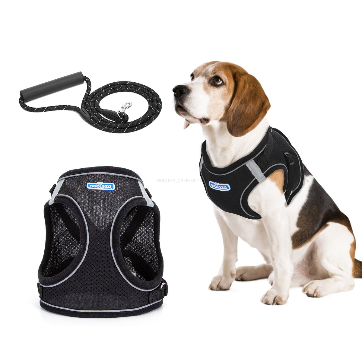 Arnés reflectante para perros con correa negro - S