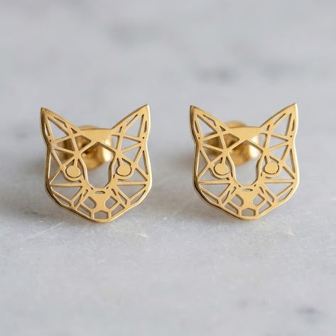 Pendientes minimalistas con diseño de gato. Modernos y elegantes.