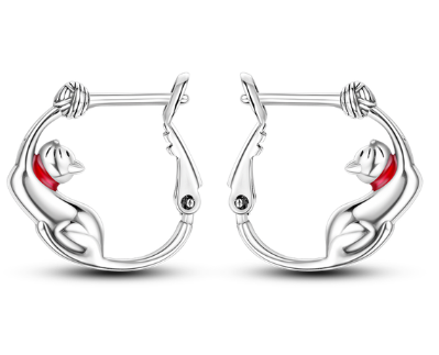 Pendientes de Plata de Ley de arete con gatete y collar rojo