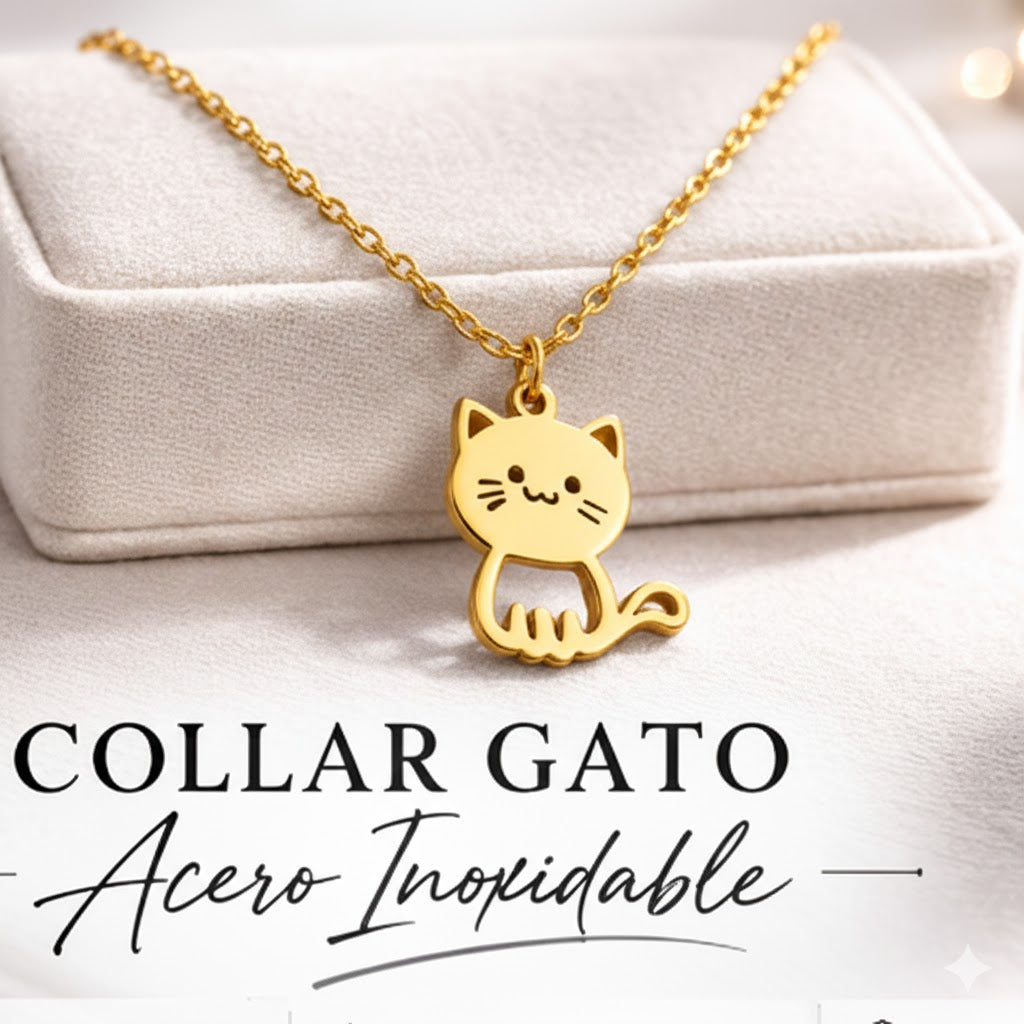 Collar Gatito Plata Acero Inoxidable- color dorado