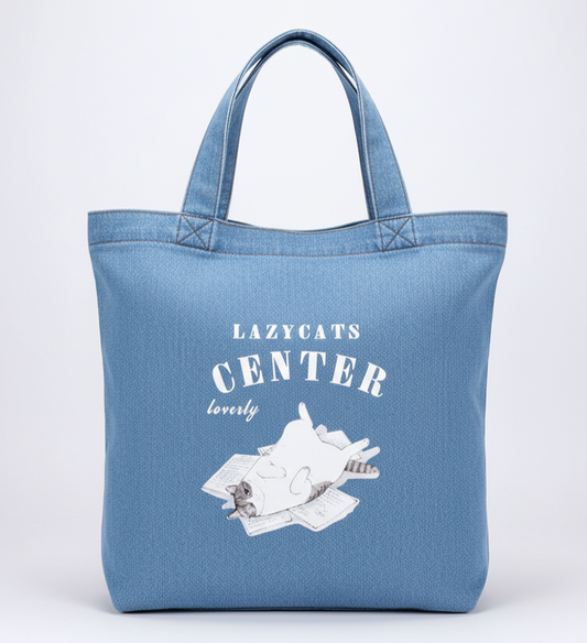 Bolsa Tote Denim claro “Lazy Cat”